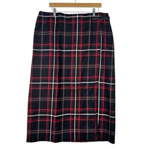 Charter Club Plaid Wool Blend Midi Skirt Dark Academia Preppy Office‎